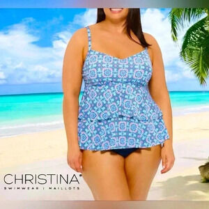 Christina, Tankini, Size 10, Blue, Pink & White ☀️